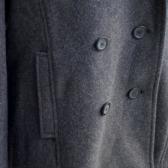 Esprit Wool Hooded Pea Coat Gray Outerwear Nautical Neutral Classic Preppy-L - Picture 8 of 14